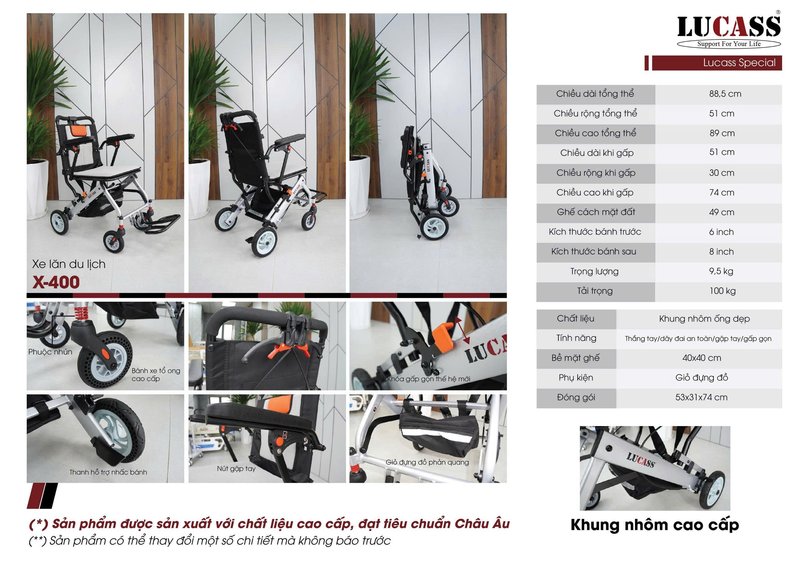 Xe lăn du lịch siêu gọn nhẹ Lucass X-400