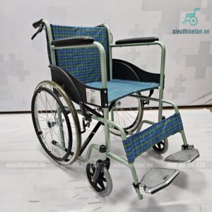 Xe Lăn X1 Xanh - Xe Lăn Tiêu Chuẩn Có Phanh Tay Cho Người Đẩy