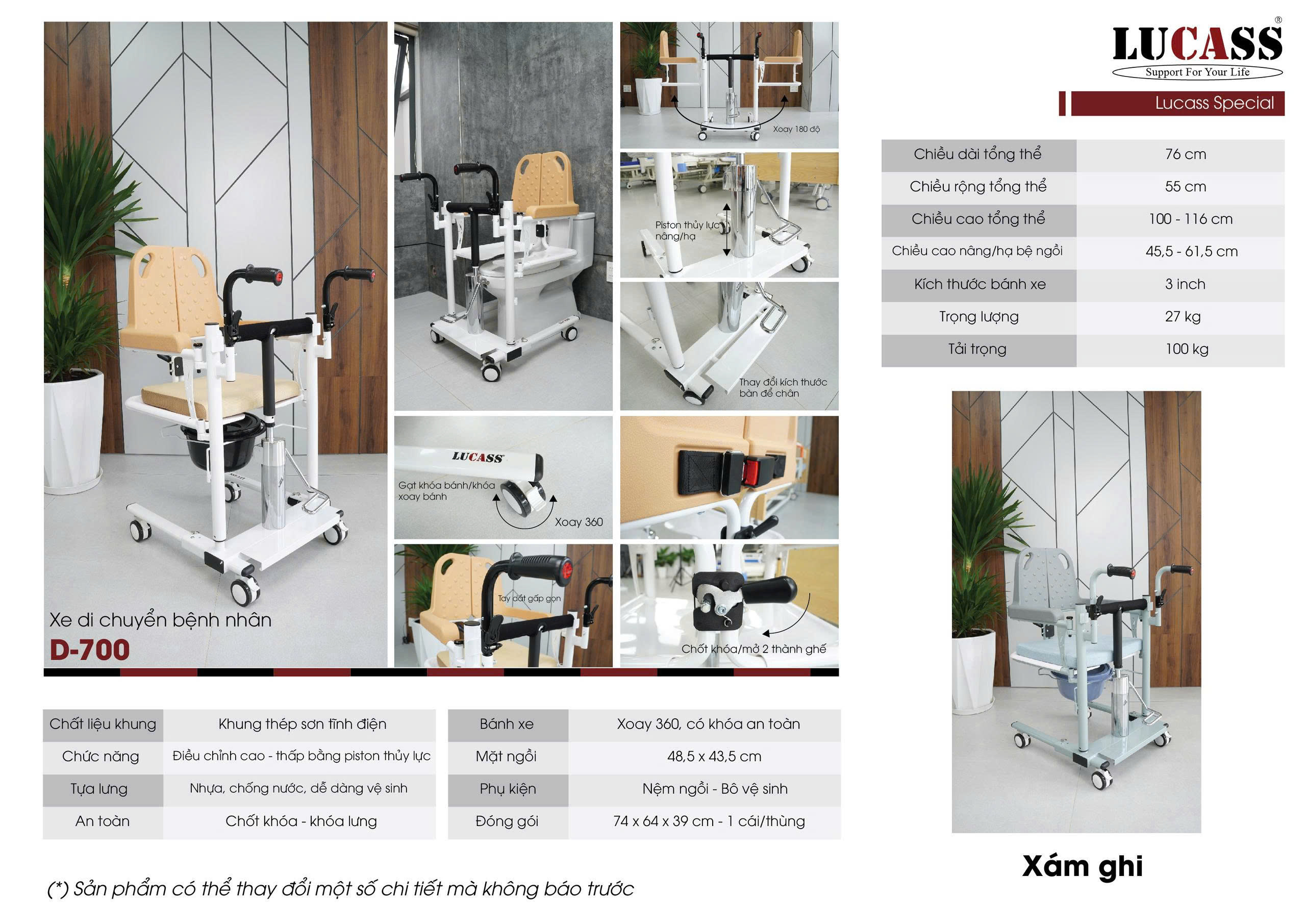 Xe Nâng Hạ Di Chuyển Bệnh Nhân Lucass D700